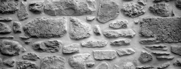stone wall panorama in black and white