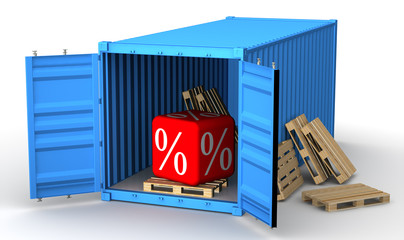 Кубик с символами процента в открытом грузовом контейнере