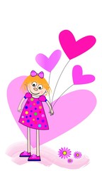 Niña alegre con corazones y flores
