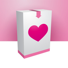 White box with pink heart