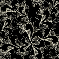 Abstract doodle seamless pattern on black