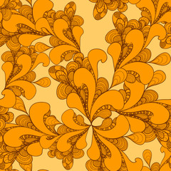 Abstract doodle seamless pattern on orange
