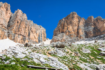 Sass Pordoi south face (2952 m) in Gruppo del Sella, Dolomites m
