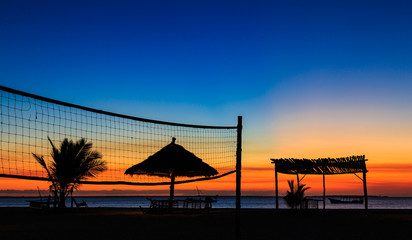 Sunset over the ocean at a resort