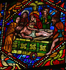 Fototapeta na wymiar Jesus in his tomb - stained glass