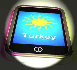 Turkey On Phone Displays Holidays And Sunny Weather