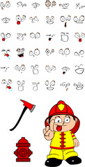 firefighter kid cartoon espressions set in vector format