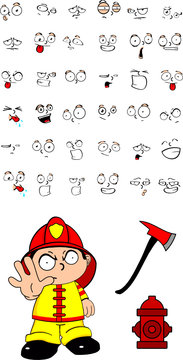 firefighter kid cartoon set angry stop