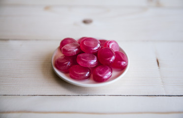 Candy on wood , valentines day background