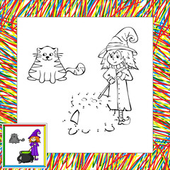 Funny cartoon witch dot to dot
