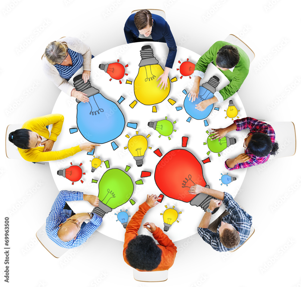 Poster multiethnic people meeting with light bulb symbol - Posters