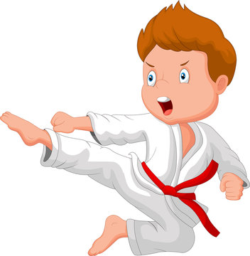 Little boy training karate