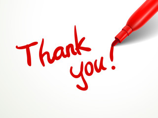red pen writing thank you over document