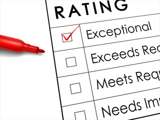 exceptional check box with red pen over rating survey