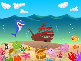 Fototapeta premium Underwater background with old ship