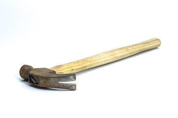 old carpenter's hammer isolated on white