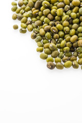 Green mung beans isolated on white background