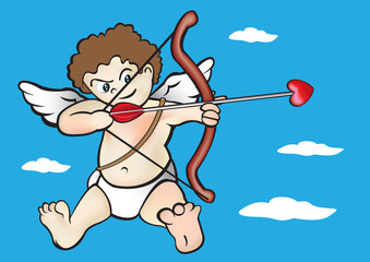 Obraz na płótnie Canvas Cartoon Cupid Shooting Love Arrow