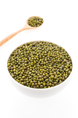 Green mung beans isolated on white background