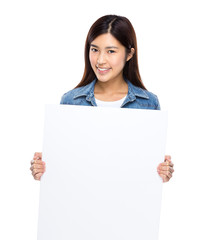 Asian woman hold with blank board