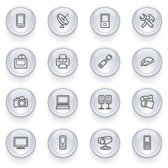 Electronics icons with glossy buttons.