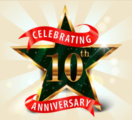 10 year anniversary celebration golden star ribbon