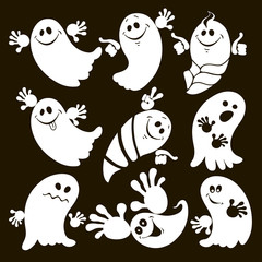 Set of halloween ghosts . Isolated vector illustration on black