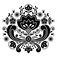 Norwegian folk art Bunad black pattern - Rosemaling style