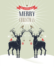 Christmas vintage greeting card, retro concept with deers