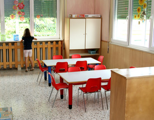 classroom table and chairs in kindergarten