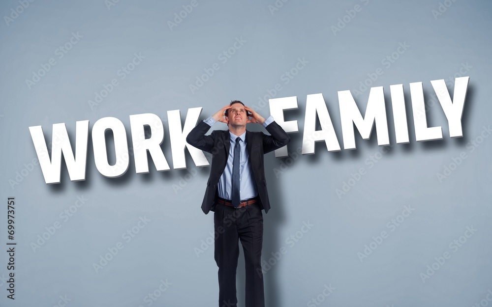 Poster composite image of stressed businessman with hands on head