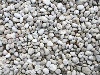 Small naturally polished white rock pebbles background