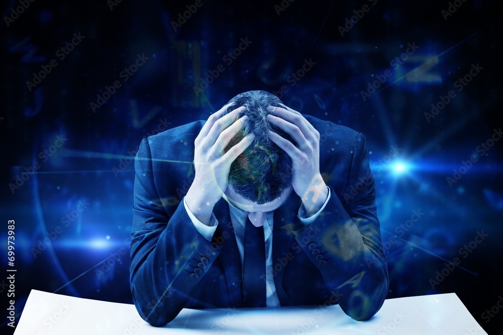 Poster composite image of businessman with head in hands