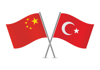 Chinese and Turkish flags. Vector illustration.