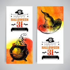 Set of Halloween banners. Typographic poster. Hand drawn sketch