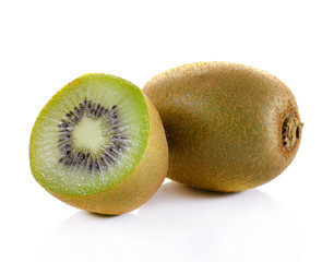 Whole kiwi fruit and his sliced segments isolated on white backg