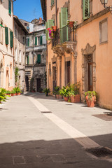 Old streets in the town of Sorano, Italy
