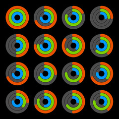 Set of Circular Colored Progress Diagram. Vector