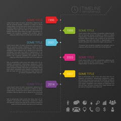 Fototapeta premium Vector timeline template with icons and black background