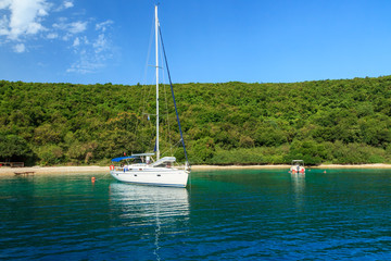 Sailing boat in the lagoon in Corfu