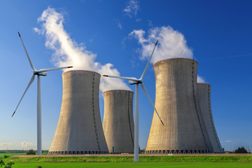 Nuclear power plant Dukovany with wind turbines