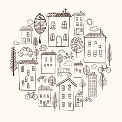 Houses doodles in circle