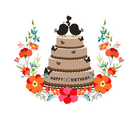 happy birthday cupcake and florals