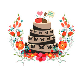 happy birthday cupcake and florals