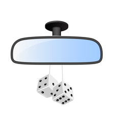 Car mirror with pair of white dices