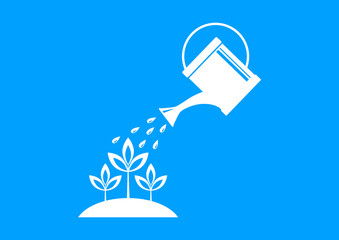 White watering can on blue background © Anthonycz