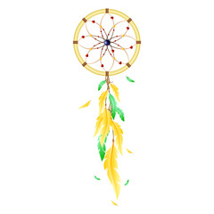 dream catcher decorated with amber gems, beads,feathers