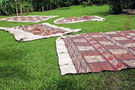 Tongan tapas drying on the grass