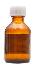 side view of closed brown glass pharmacy bottle
