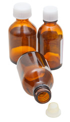 small brown glass oval pharmacy bottles with cap